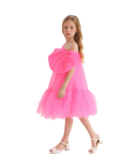 kidsatelier-tulleen-T-3002-Neon Pink-maggi-neon-bow-tulle-dress