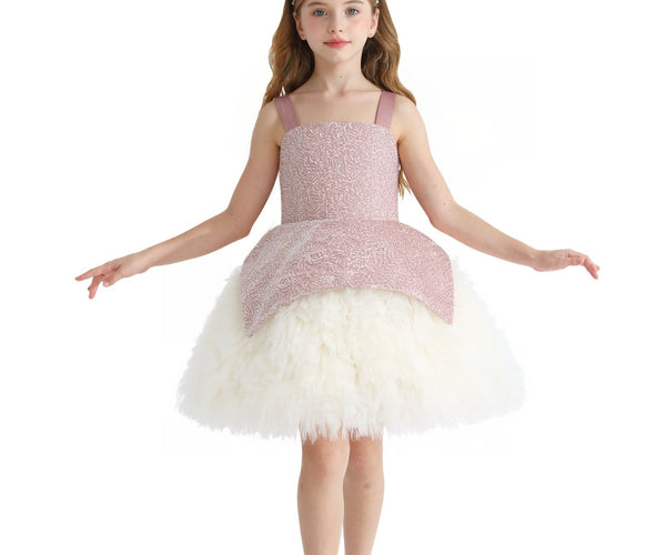 slim fit dress slacks Yara Short Tiered Pink A-Line V Neck Glitter Tulle Homecoming Dress main image 0