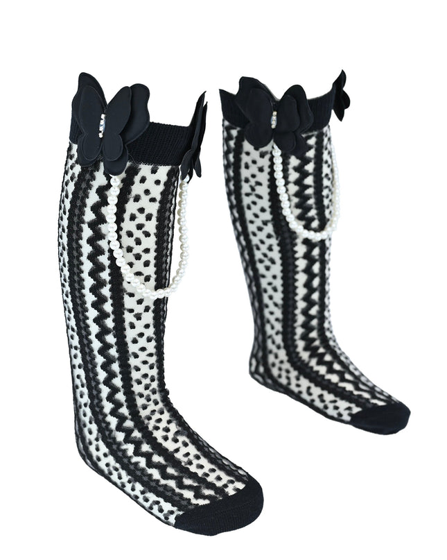 Butterfly Lace Pearl Link Socks