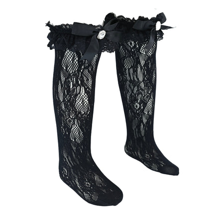 Rhinestone Lace Trim Bow Socks