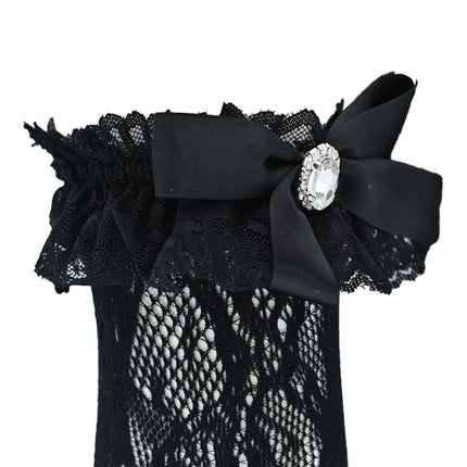 Rhinestone Lace Trim Bow Socks