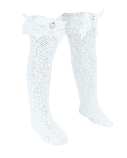 Rhinestone Lace Trim Bow Socks