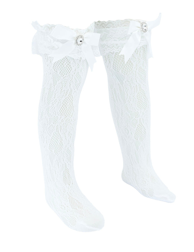 Rhinestone Lace Trim Bow Socks