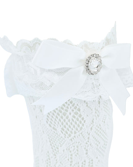 Rhinestone Lace Trim Bow Socks