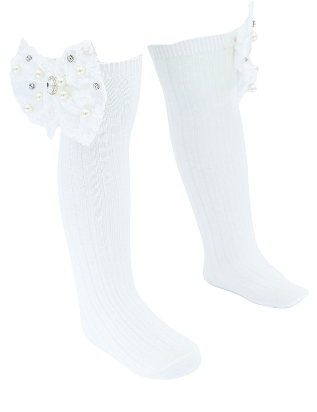 Pearl Ribbon Rhinestone Bow Socks