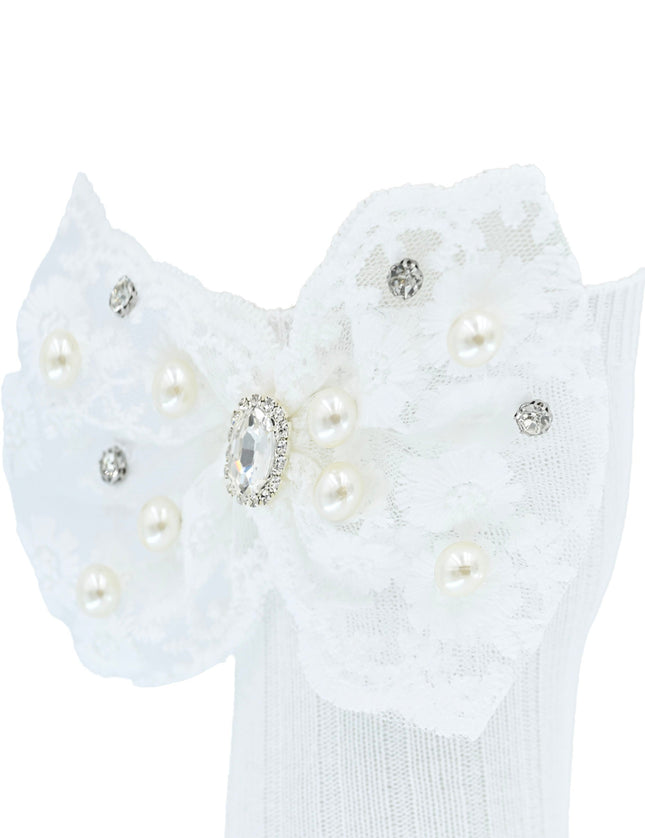 Pearl Ribbon Rhinestone Bow Socks