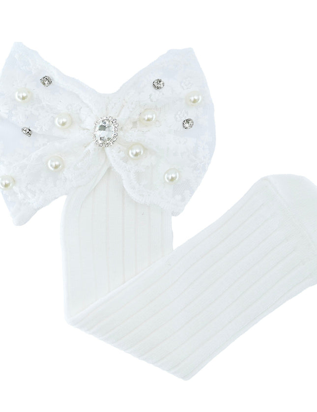 Pearl Ribbon Rhinestone Bow Socks