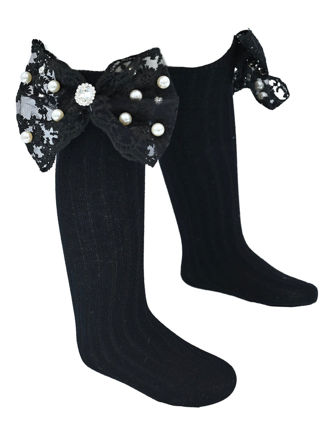 Pearl Ribbon Rhinestone Bow Socks