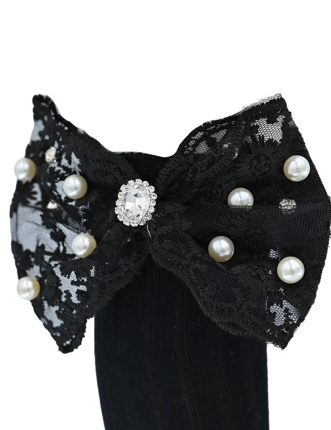 Pearl Ribbon Rhinestone Bow Socks
