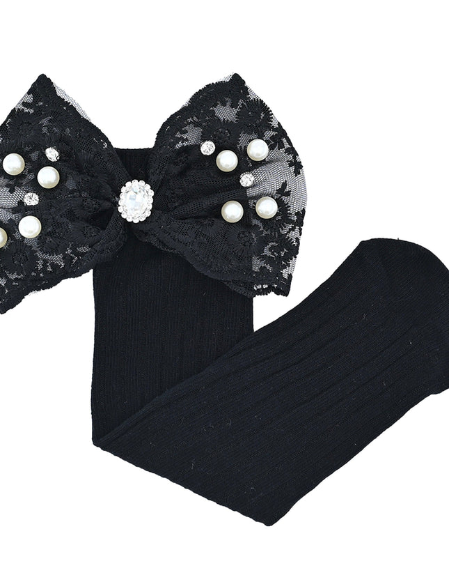 Pearl Ribbon Rhinestone Bow Socks