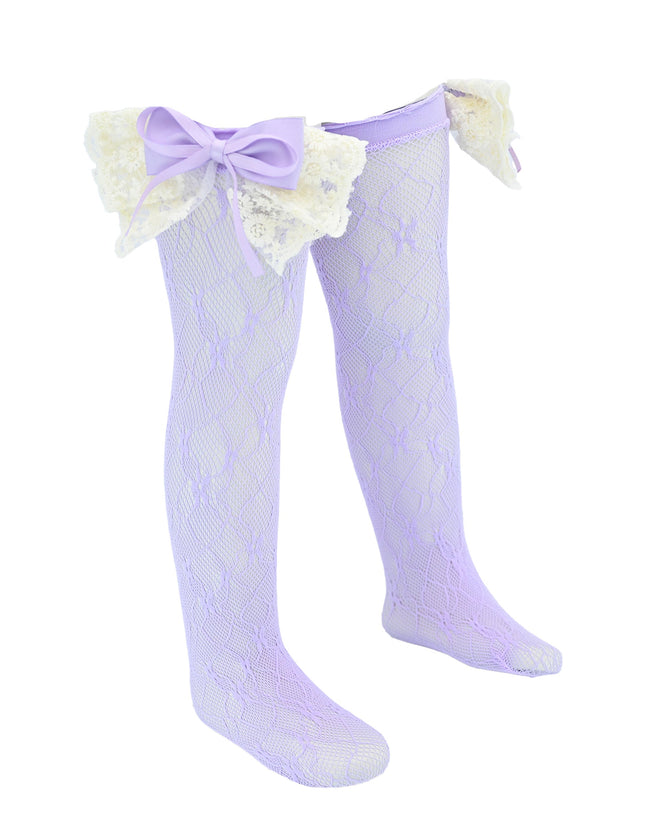 Embroidered Ribbon Bow Long Socks