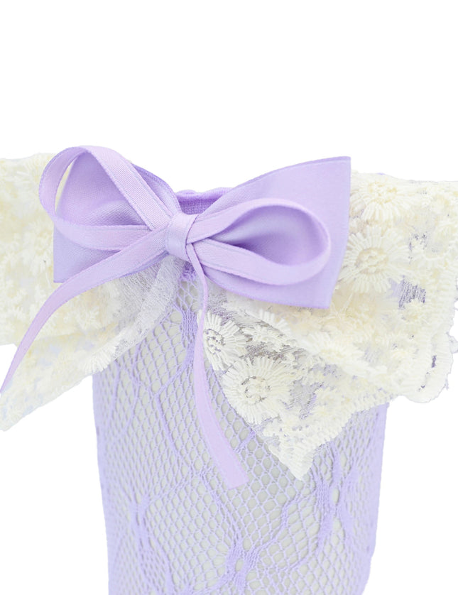 Embroidered Ribbon Bow Long Socks