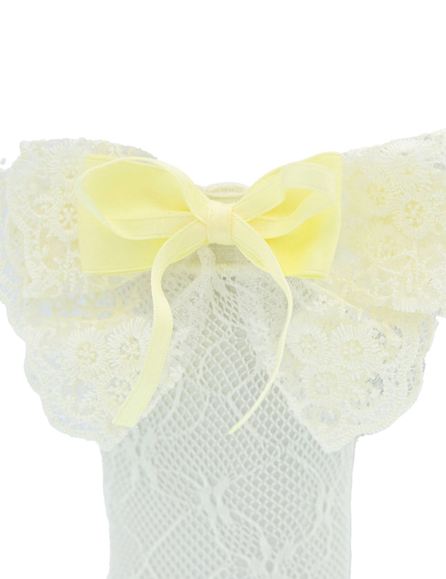 Embroidered Ribbon Bow Long Socks