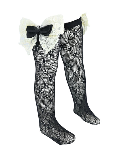 Embroidered Ribbon Bow Long Socks