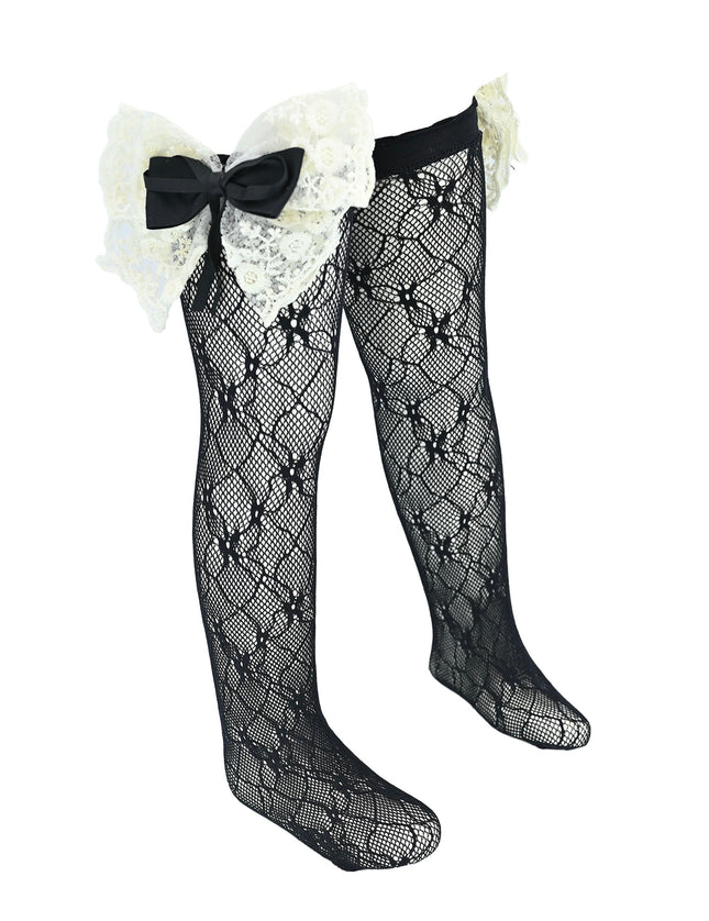 Embroidered Ribbon Bow Long Socks
