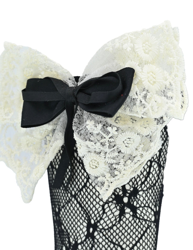 Embroidered Ribbon Bow Long Socks