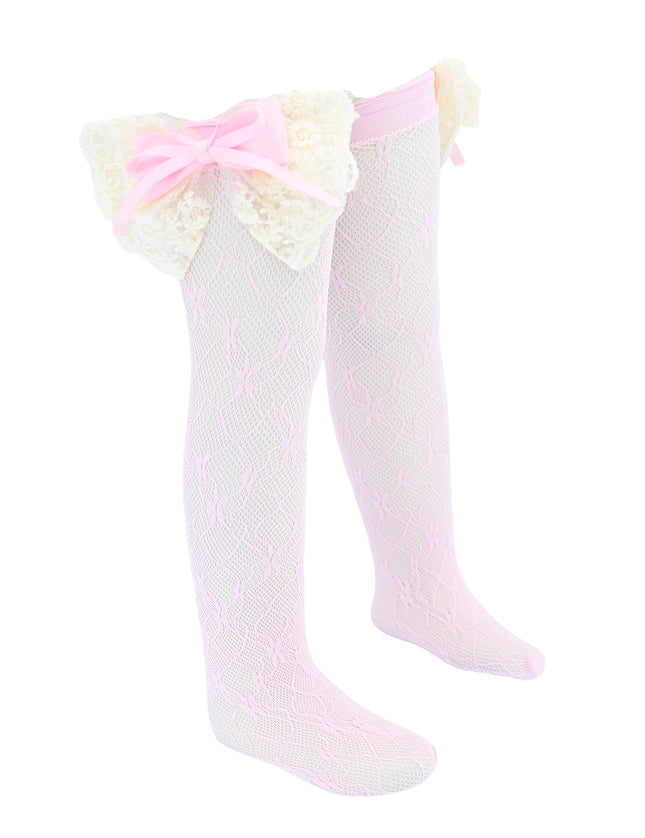 Embroidered Ribbon Bow Long Socks