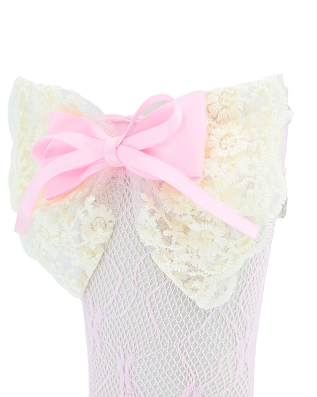 Embroidered Ribbon Bow Long Socks