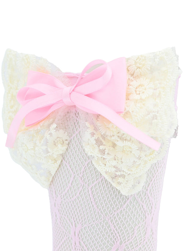 Embroidered Ribbon Bow Long Socks