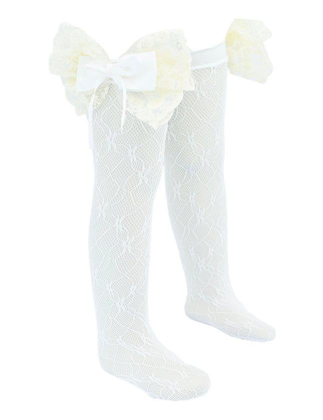 Embroidered Ribbon Bow Long Socks