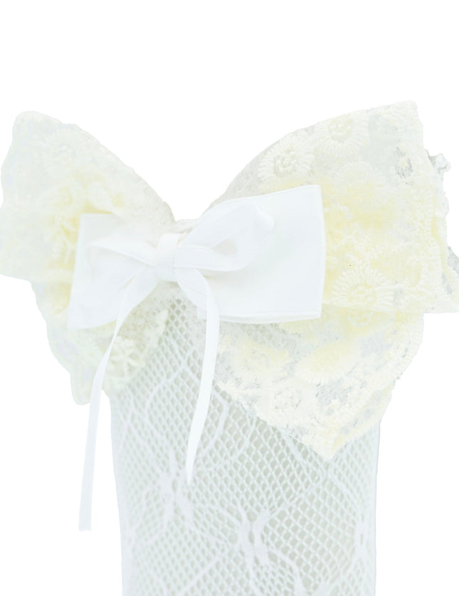 Embroidered Ribbon Bow Long Socks