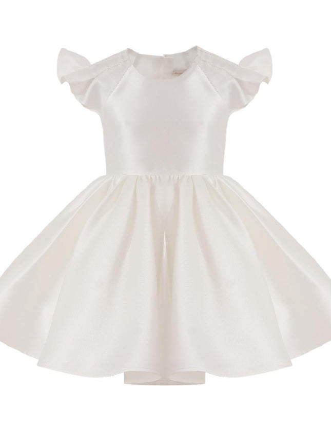 White Maravelle Satin Flutter-Sleeve Dress