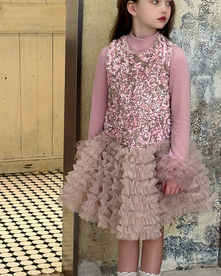 Pink Sequin & Tulle Party Dress