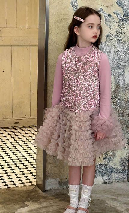 Pink Sequin & Tulle Party Dress