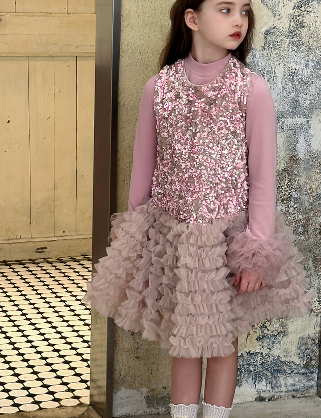Pink Sequin & Tulle Party Dress