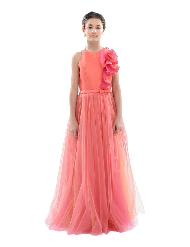 Orange Malaga Halter Ruffle Gown