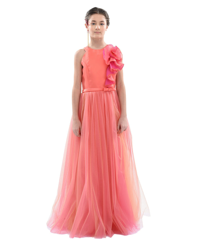 Orange Malaga Halter Ruffle Gown