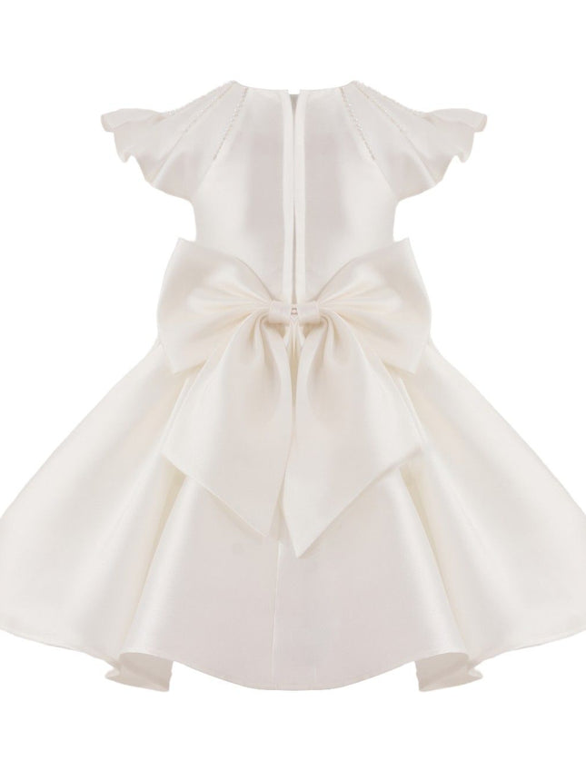 White Maravelle Satin Flutter-Sleeve Dress