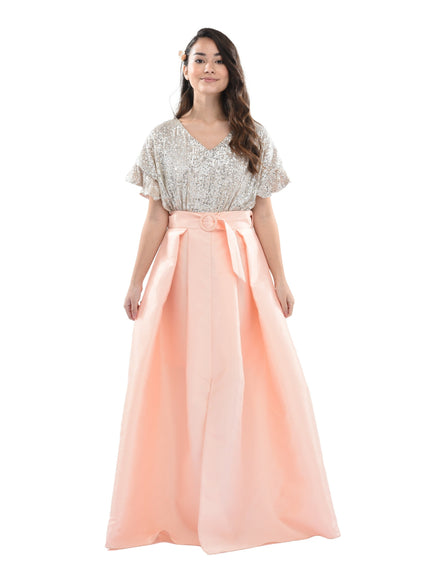 Peach Arcola Glimmer Tulle Gown