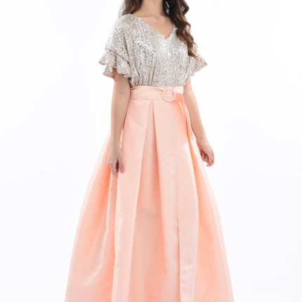 Peach Arcola Glimmer Tulle Gown