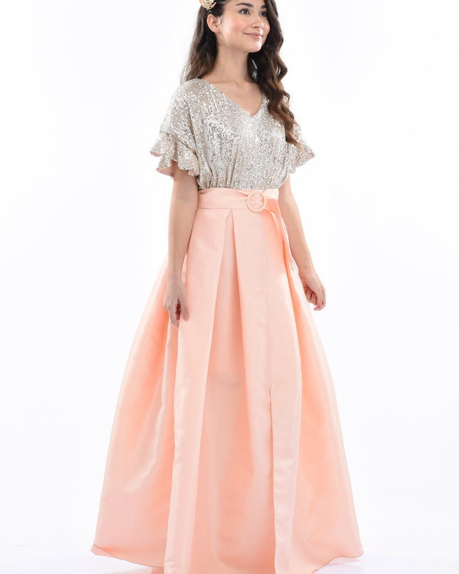 Peach Arcola Glimmer Tulle Gown