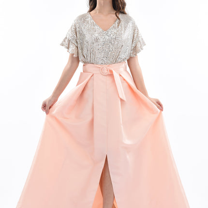 Peach Arcola Glimmer Tulle Gown