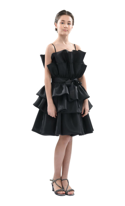 Black Noella Ruffle Bow Dress