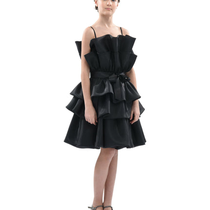 Black Noella Ruffle Bow Dress