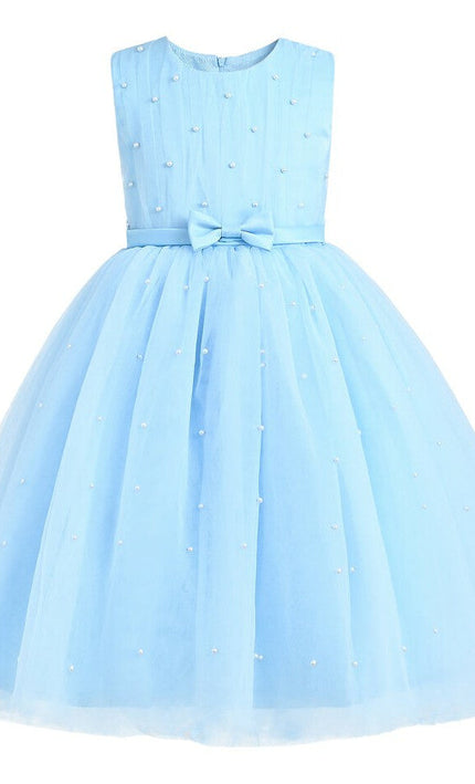 Blue Pearl Bow Tulle Dress