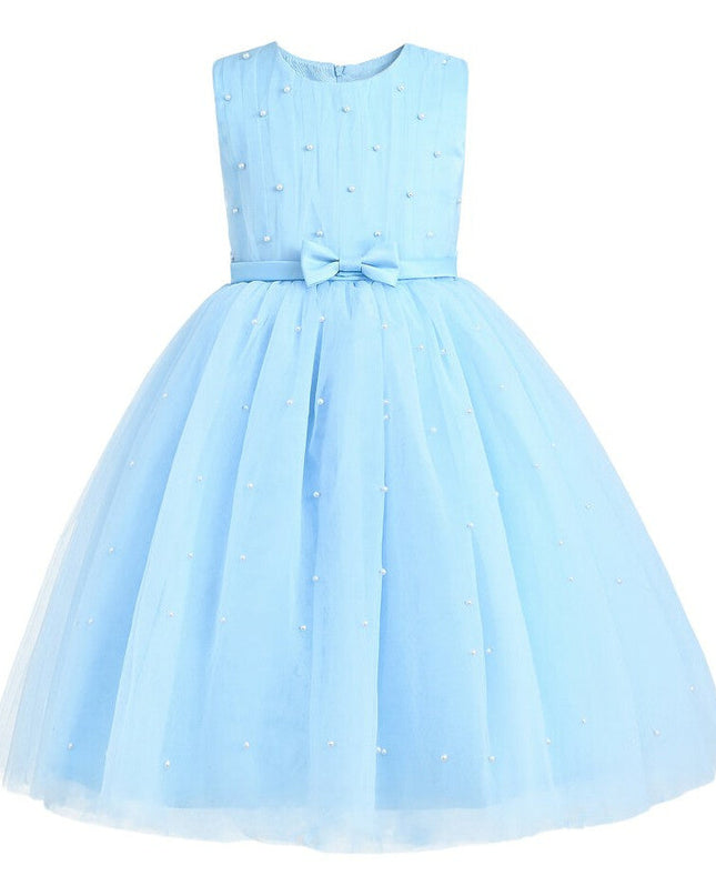 Blue Pearl Bow Tulle Dress