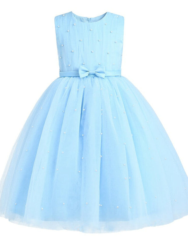 Blue Pearl Bow Tulle Dress