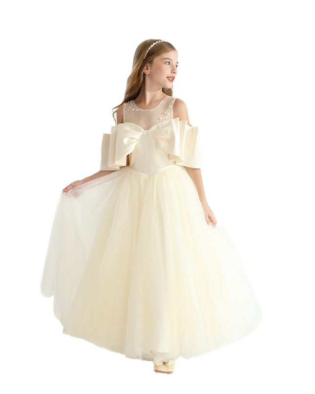 Champagne Tulle Bow Amica Dress