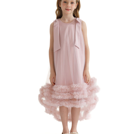 Pink Violeta Sleeveless Ruffle Overlay Dress