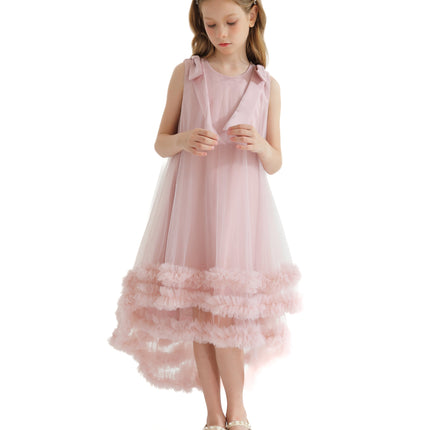 Pink Violeta Sleeveless Ruffle Overlay Dress