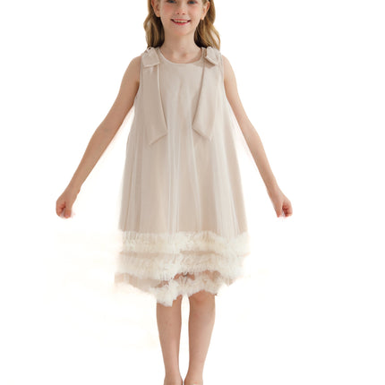 Cream Violeta Sleeveless Ruffle Overlay Dress