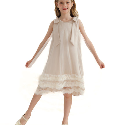 Cream Violeta Sleeveless Ruffle Overlay Dress