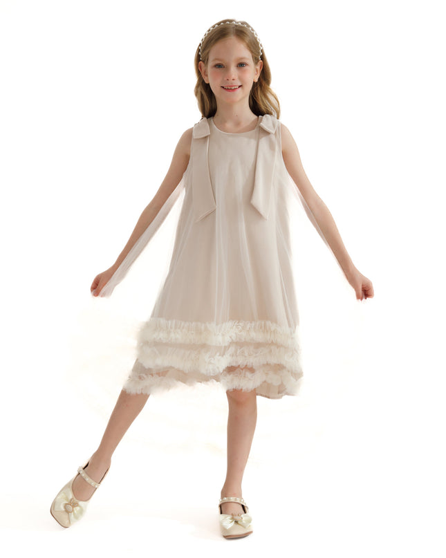 Cream Violeta Sleeveless Ruffle Overlay Dress