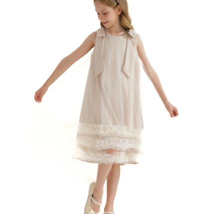 Cream Violeta Sleeveless Ruffle Overlay Dress