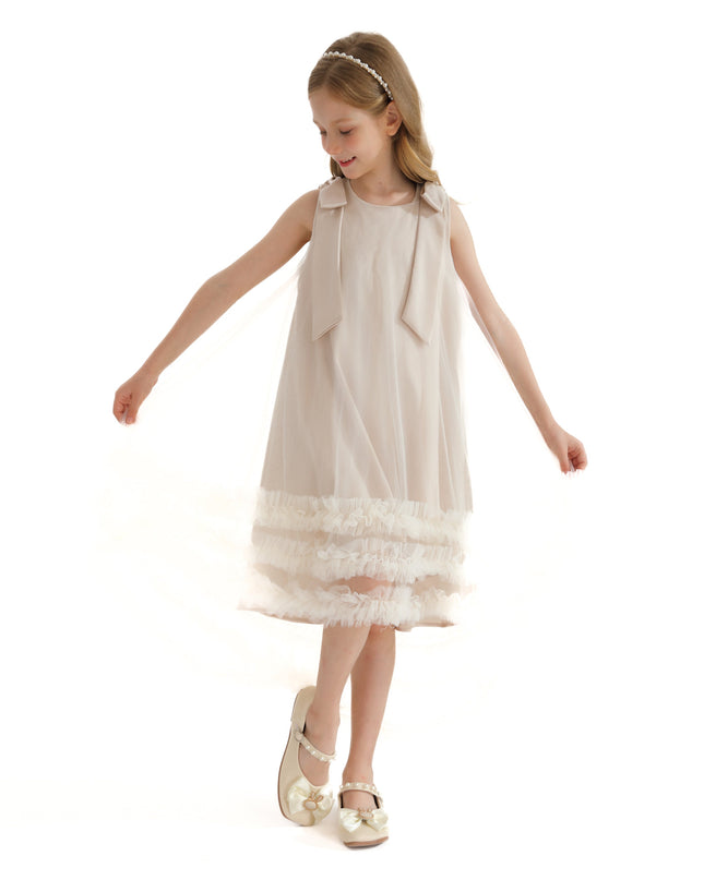 Cream Violeta Sleeveless Ruffle Overlay Dress