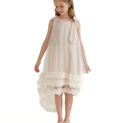 Cream Violeta Sleeveless Ruffle Overlay Dress